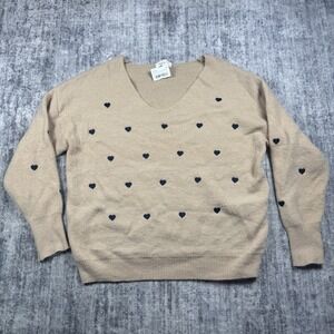 New Sweet Generis Jacket Womens Medium Beige Heart Long Sleeve Sweater